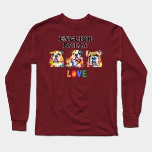 English Bulldog LOVE Watercolor Long Sleeve T-Shirt